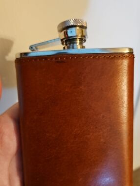 Classic Brown Leather-wrapped Flask - Stainless Steel